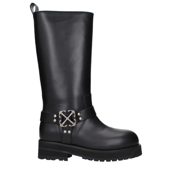 Off-White | Black Leather Flat Boots