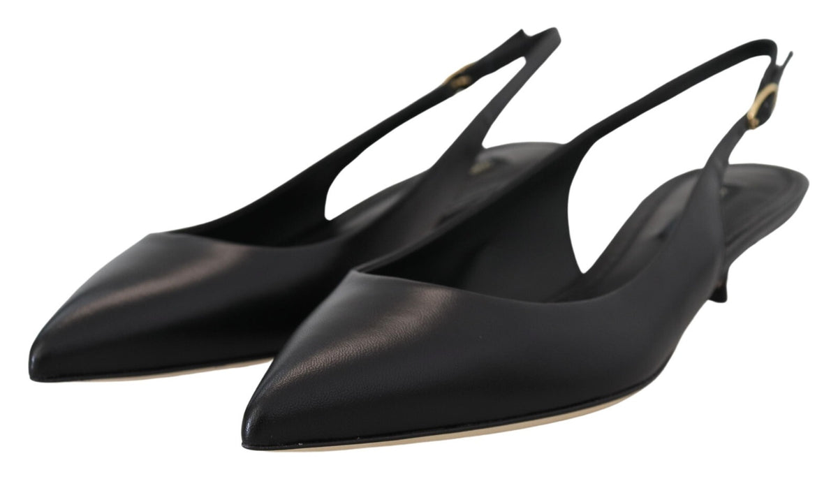 Dolce & Gabbana | Black Leather Slingbacks Heels Pumps Shoes