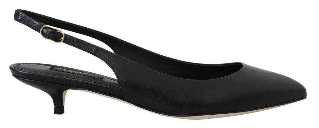 Dolce & Gabbana | Black Leather Slingbacks Heels Pumps Shoes