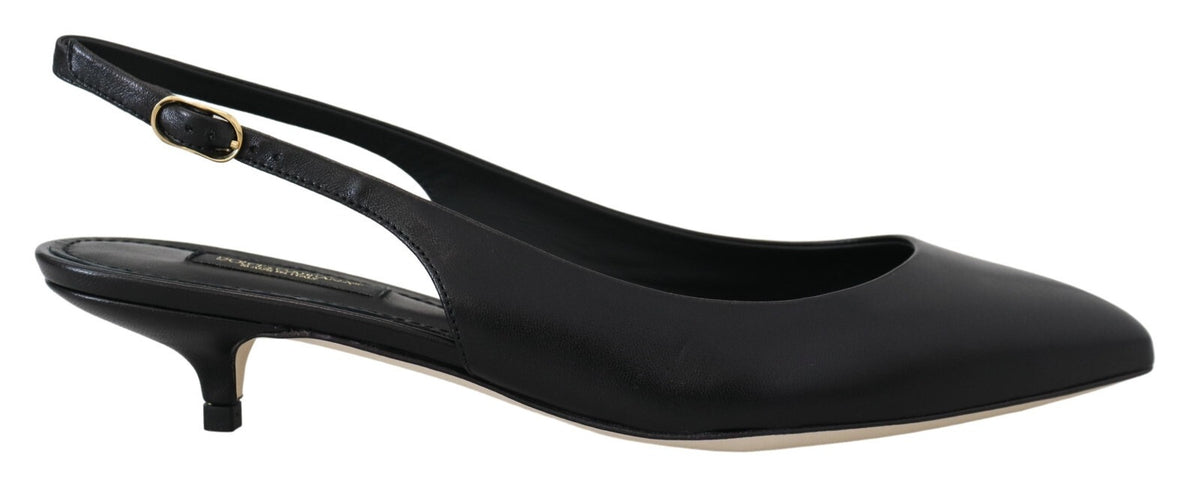 Dolce & Gabbana | Black Leather Slingbacks Heels Pumps Shoes