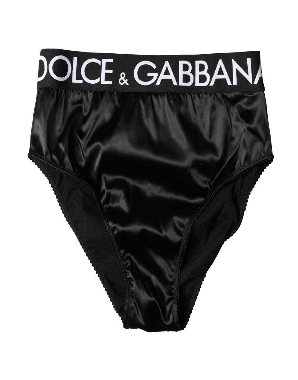 Dolce & Gabbana | Black Satin High-Waist Brief Logo Women Underwear