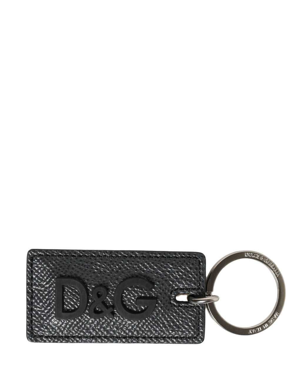Dolce & Gabbana | Black Calf Leather D&G Logo Metal Ring Keyring Keychain