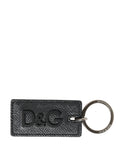 Dolce & Gabbana | Black Calf Leather D&G Logo Metal Ring Keyring Keychain