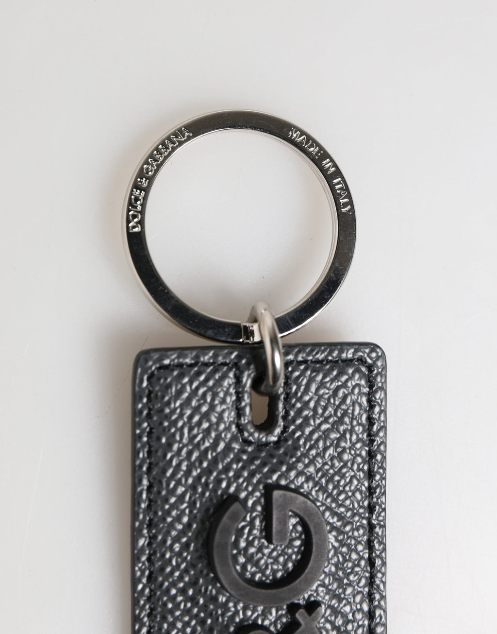 Dolce & Gabbana | Black Calf Leather D&G Logo Metal Ring Keyring Keychain