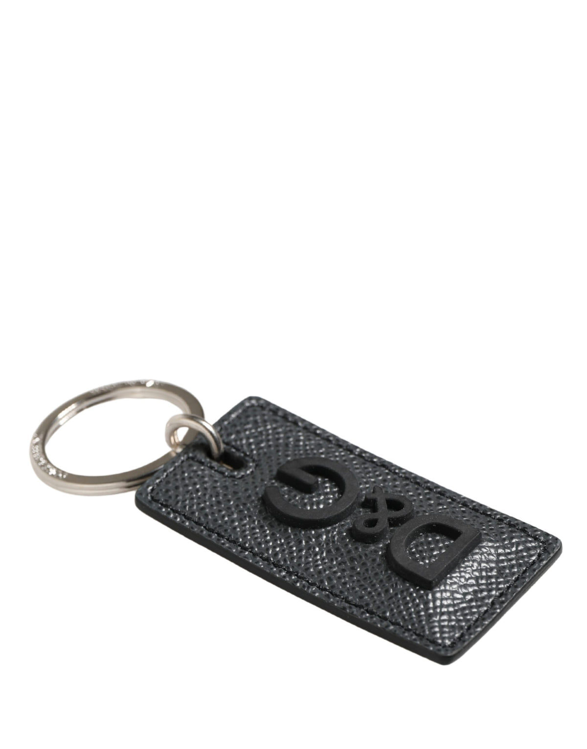Dolce & Gabbana | Black Calf Leather D&G Logo Metal Ring Keyring Keychain