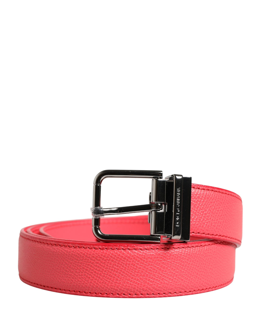 Dolce & Gabbana | Pink Calf Leather Silver Metal Buckle Belt