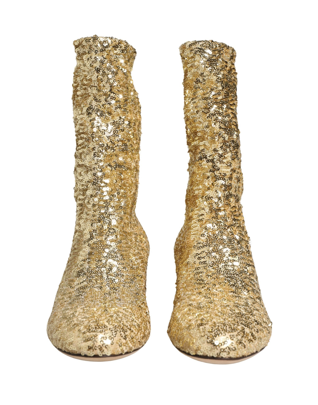 Dolce & Gabbana | Gold Sequined Short Boots Stretch Shoes