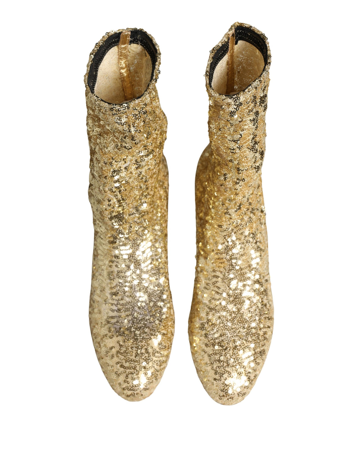 Dolce & Gabbana | Gold Sequined Short Boots Stretch Shoes