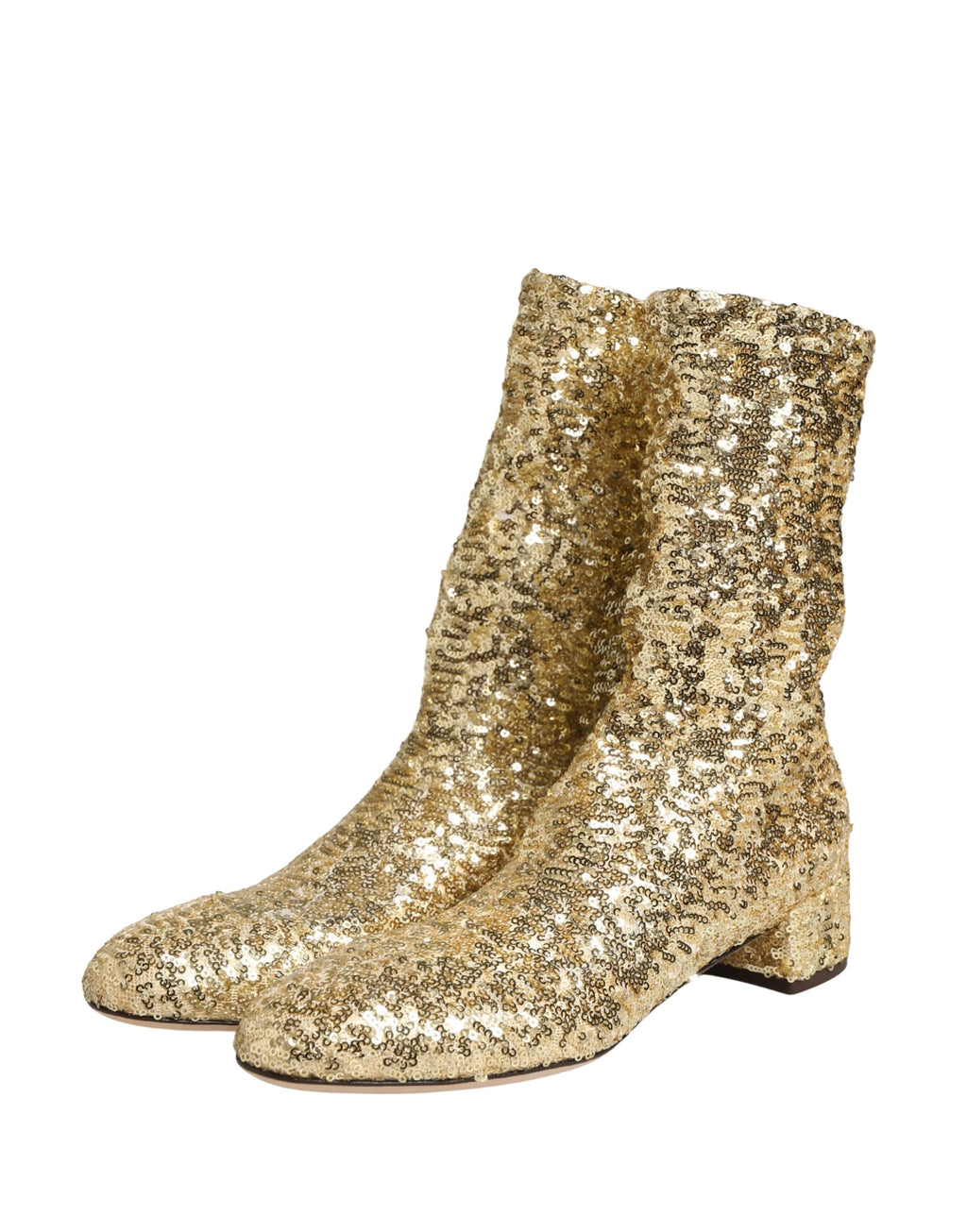 Dolce & Gabbana | Gold Sequined Short Boots Stretch Shoes