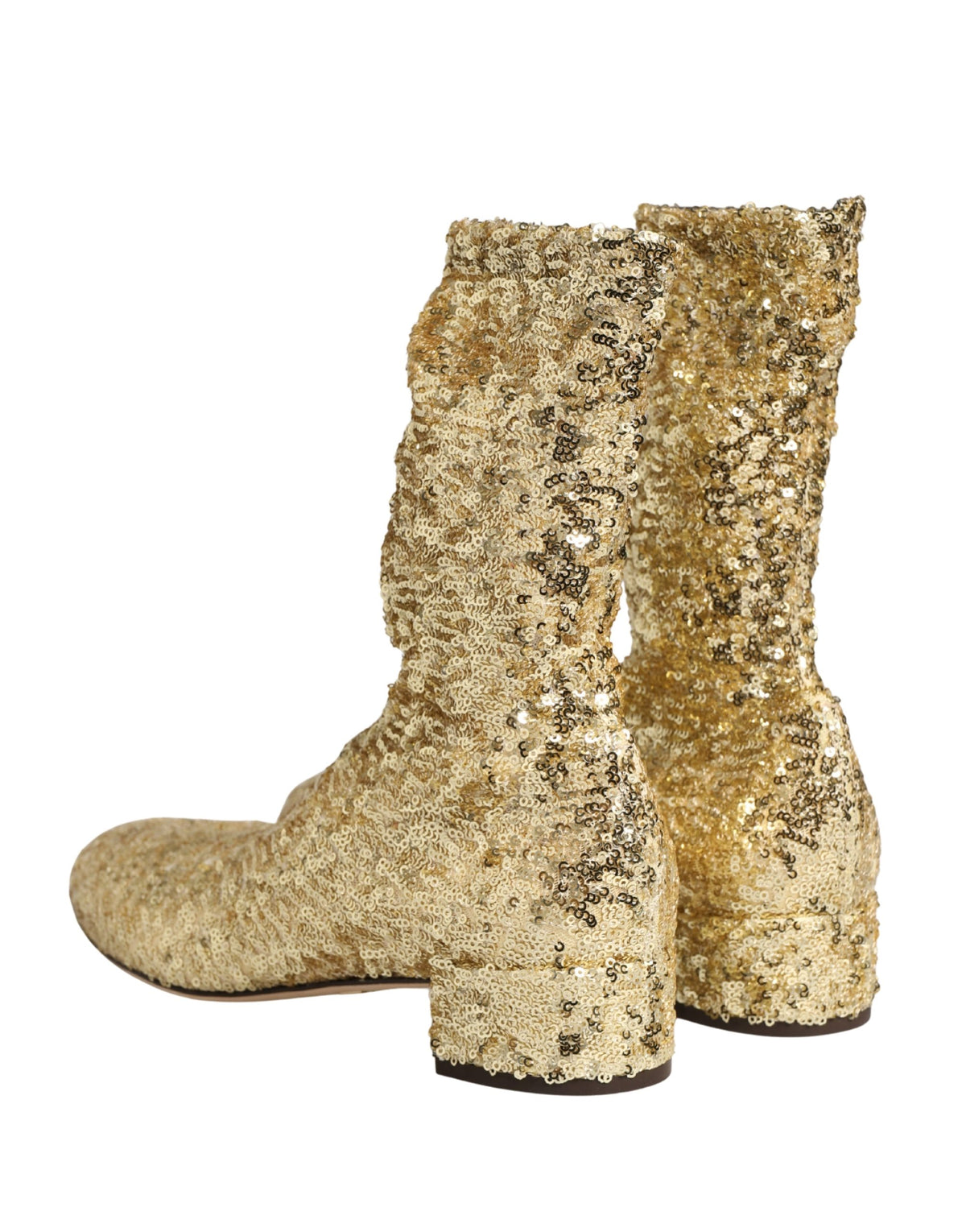 Dolce & Gabbana | Gold Sequined Short Boots Stretch Shoes