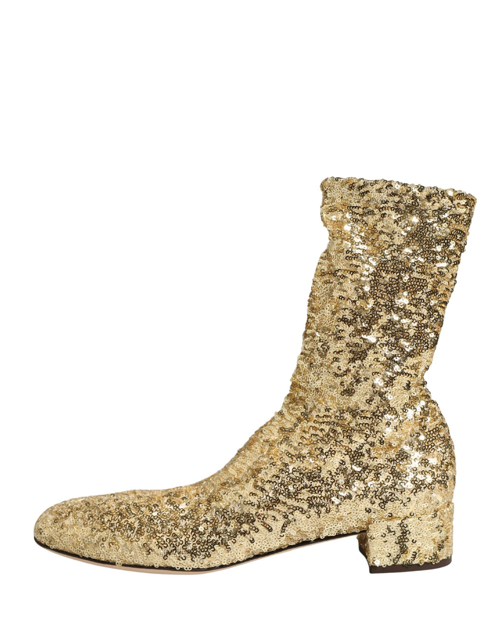 Dolce & Gabbana | Gold Sequined Short Boots Stretch Shoes
