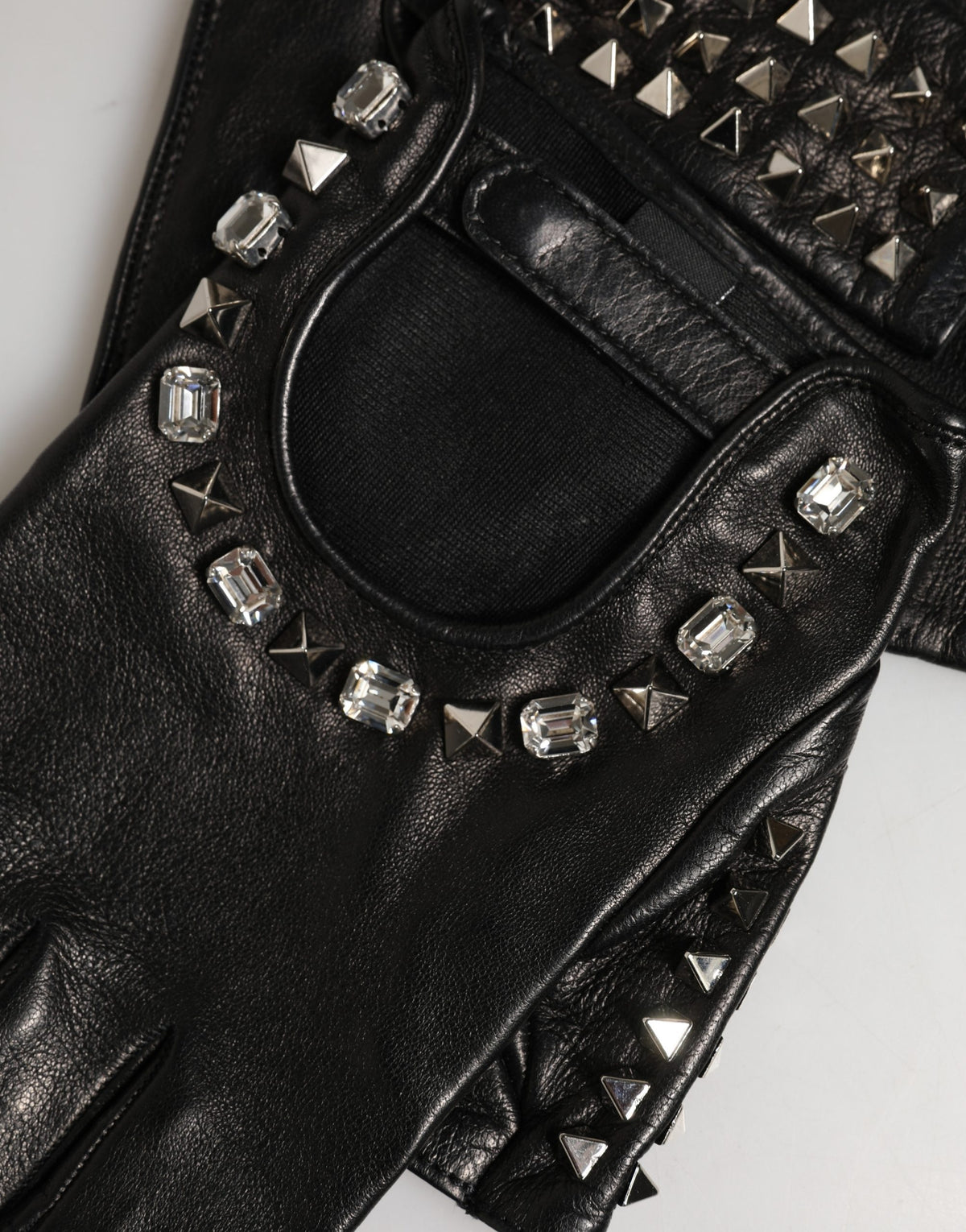 Dolce & Gabbana | Black Embellished Wrist Length Mitten Women Gloves