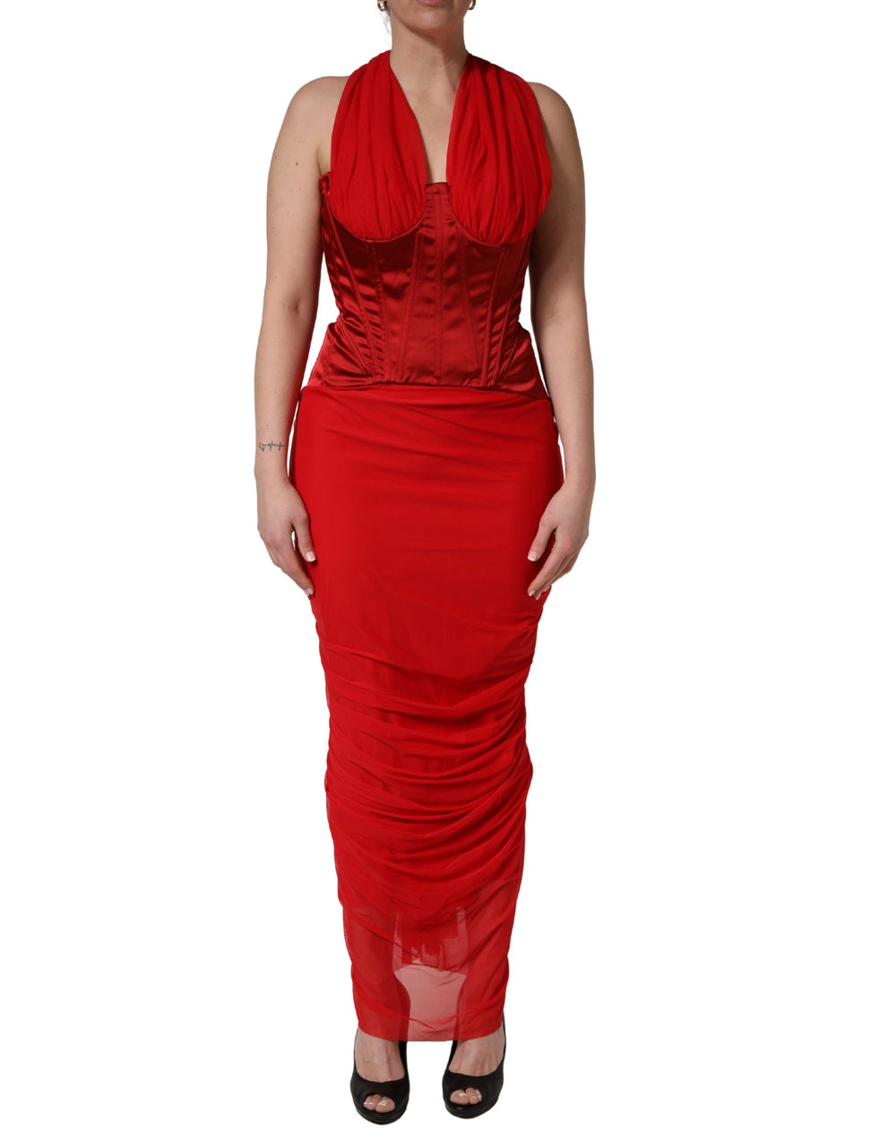 Dolce & Gabbana | Red Halter Corset Sleeveless Sheath  Dress