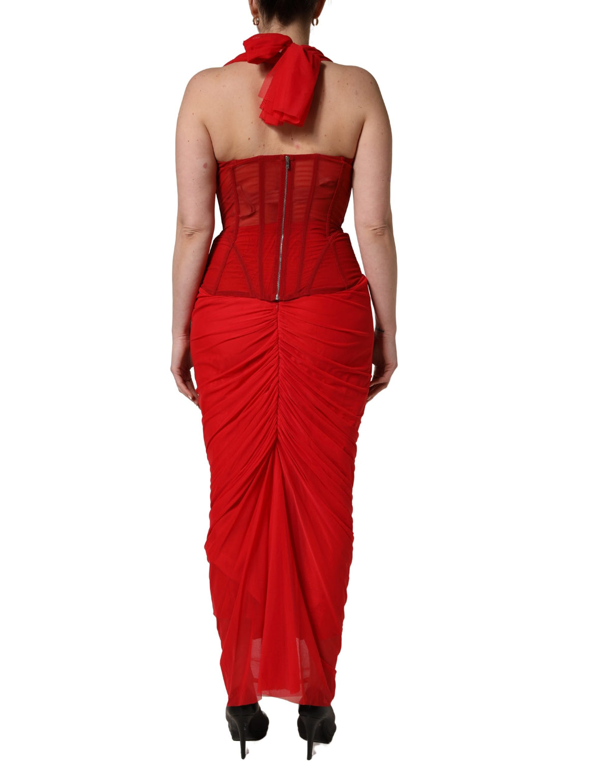 Dolce & Gabbana | Red Halter Corset Sleeveless Sheath  Dress