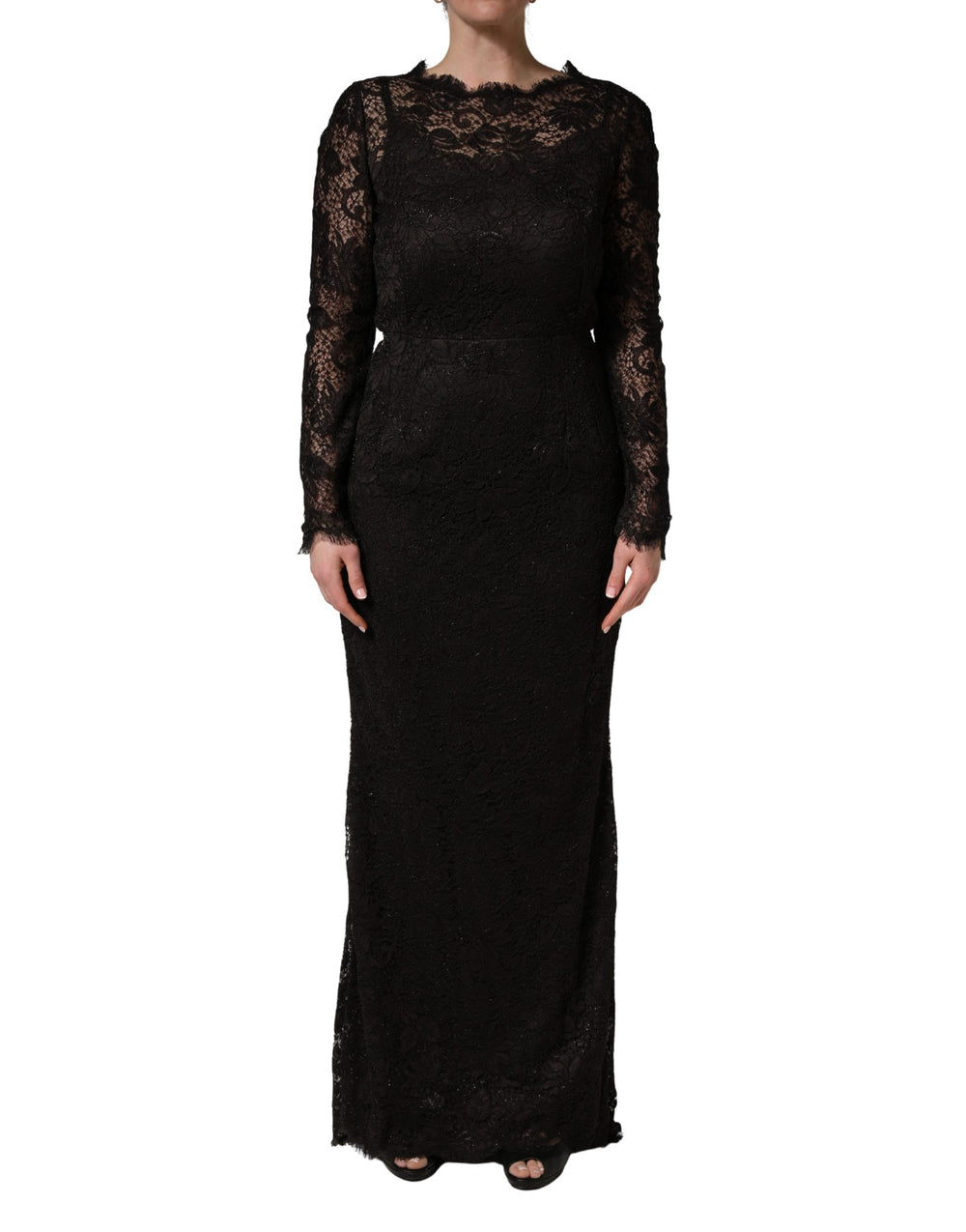 Dolce & Gabbana | Black Floral Lace Sheath Long Maxi Dress