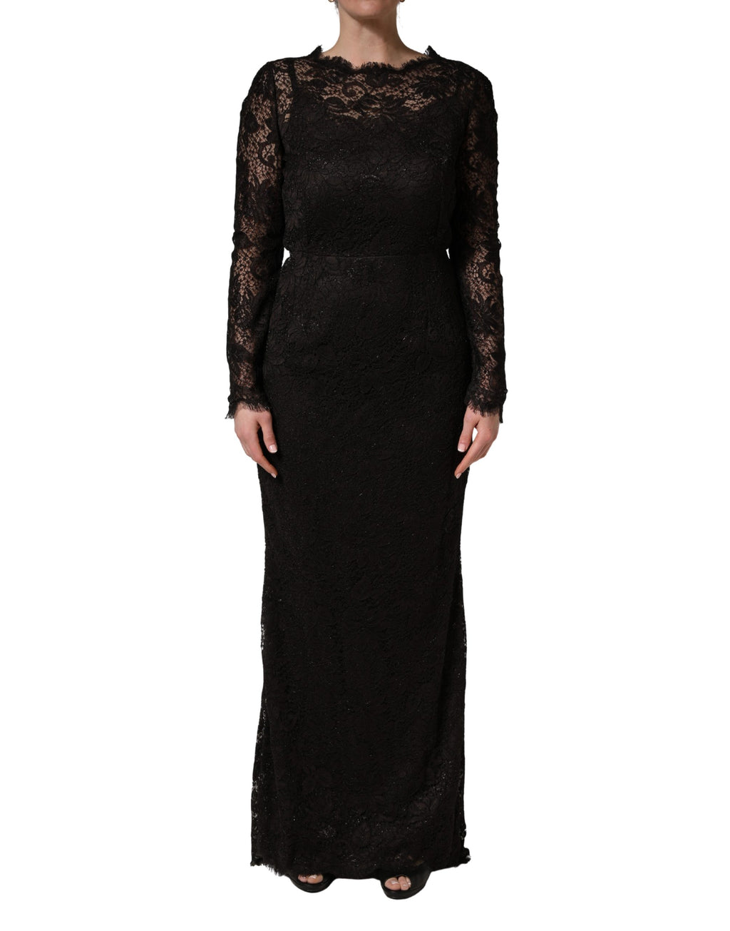 Dolce & Gabbana | Black Floral Lace Sheath Long Maxi Dress