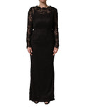 Dolce & Gabbana | Black Floral Lace Sheath Long Maxi Dress