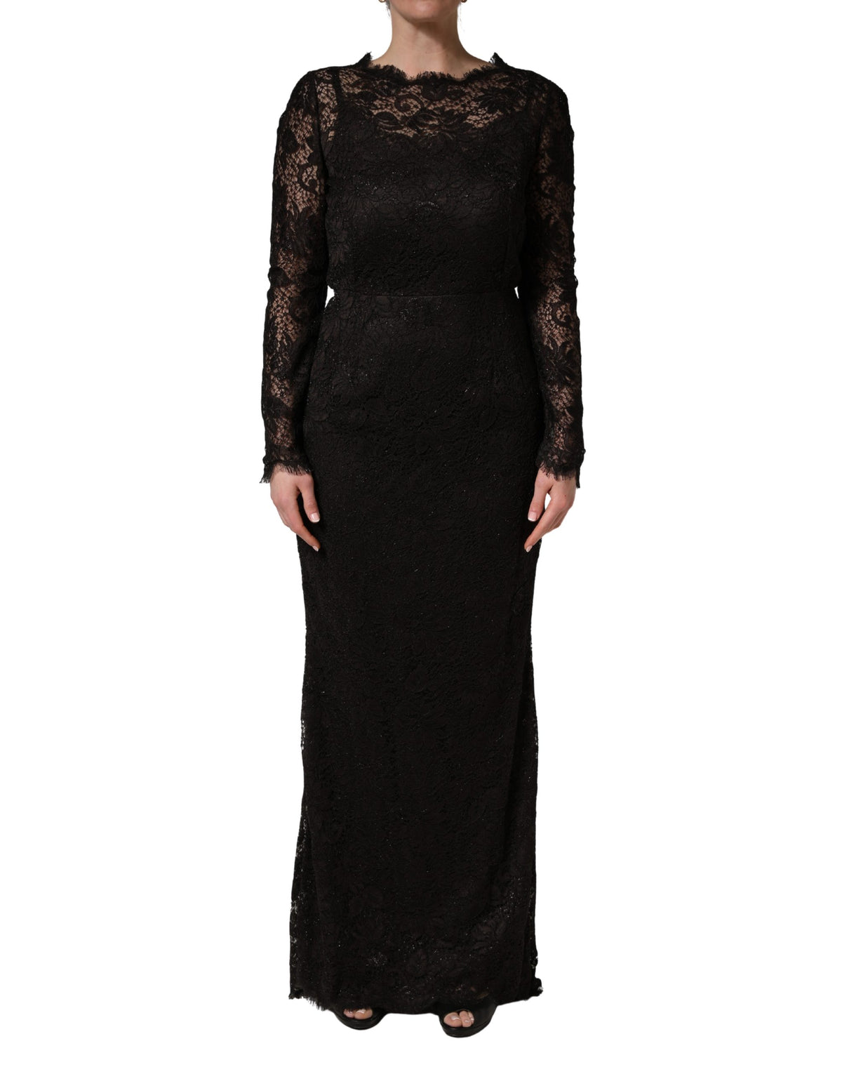 Dolce & Gabbana | Black Floral Lace Sheath Long Maxi Dress