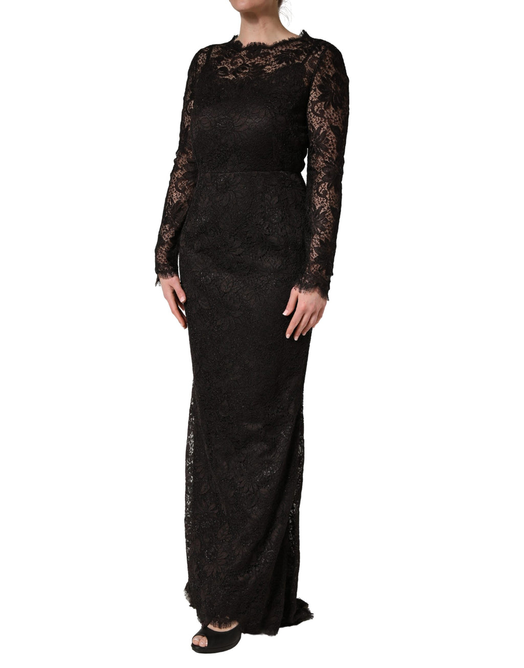 Dolce & Gabbana | Black Floral Lace Sheath Long Maxi Dress
