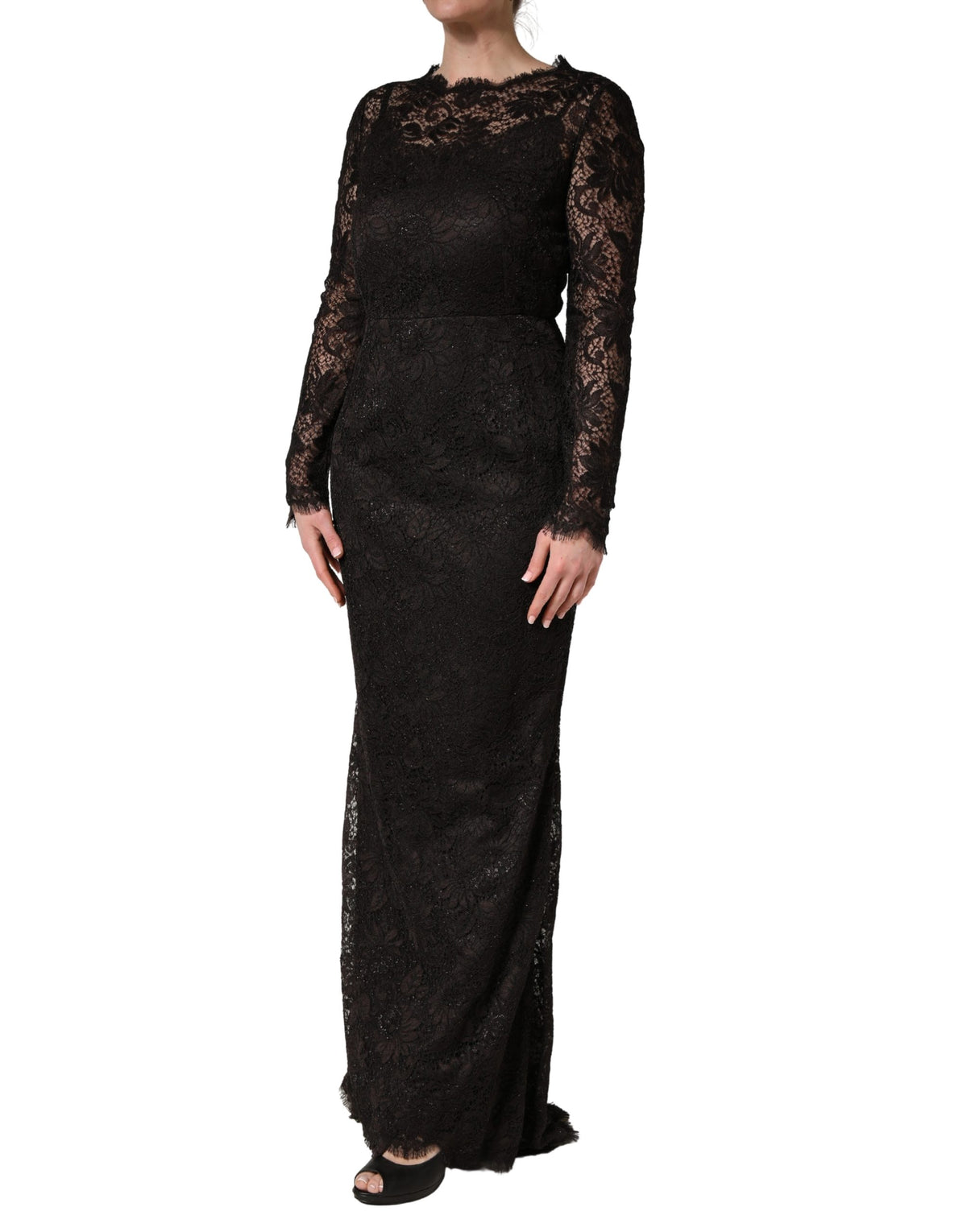 Dolce & Gabbana | Black Floral Lace Sheath Long Maxi Dress