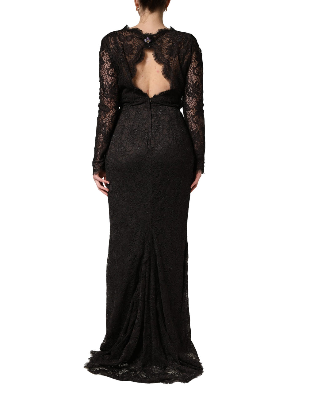 Dolce & Gabbana | Black Floral Lace Sheath Long Maxi Dress
