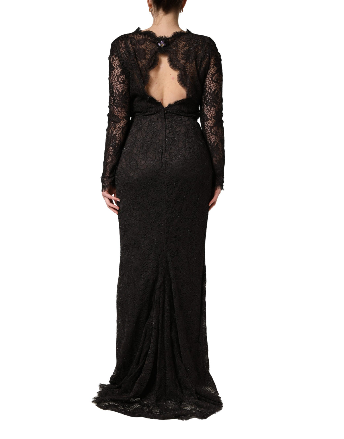Dolce & Gabbana | Black Floral Lace Sheath Long Maxi Dress