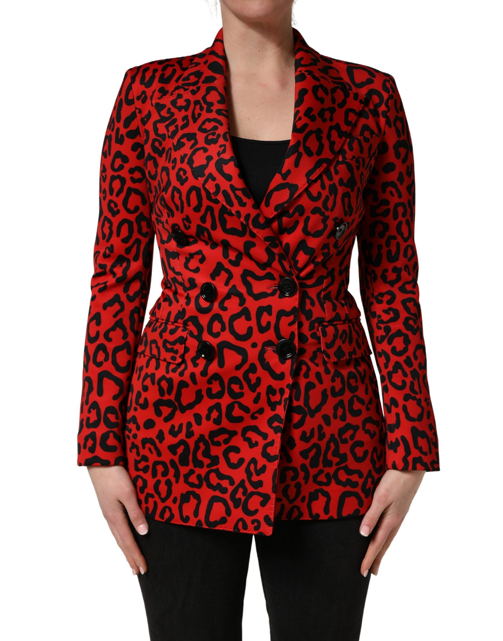 Dolce & Gabbana | Red Leopard Double Breasted Coat Jacket