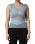 Dolce & Gabbana | Blue Semi Sheer Ribbed Sleeveless Tank Top