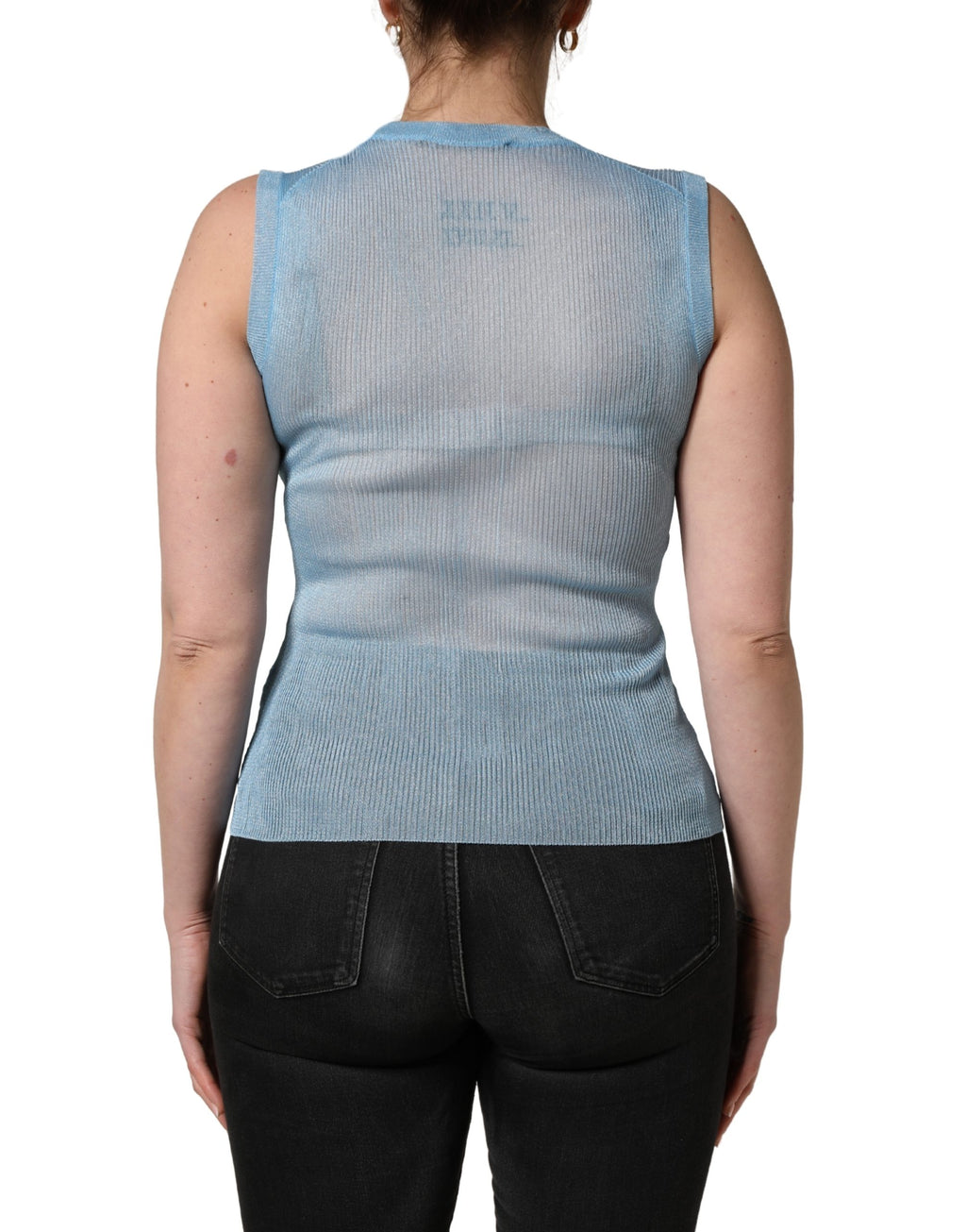Dolce & Gabbana | Blue Semi Sheer Ribbed Sleeveless Tank Top