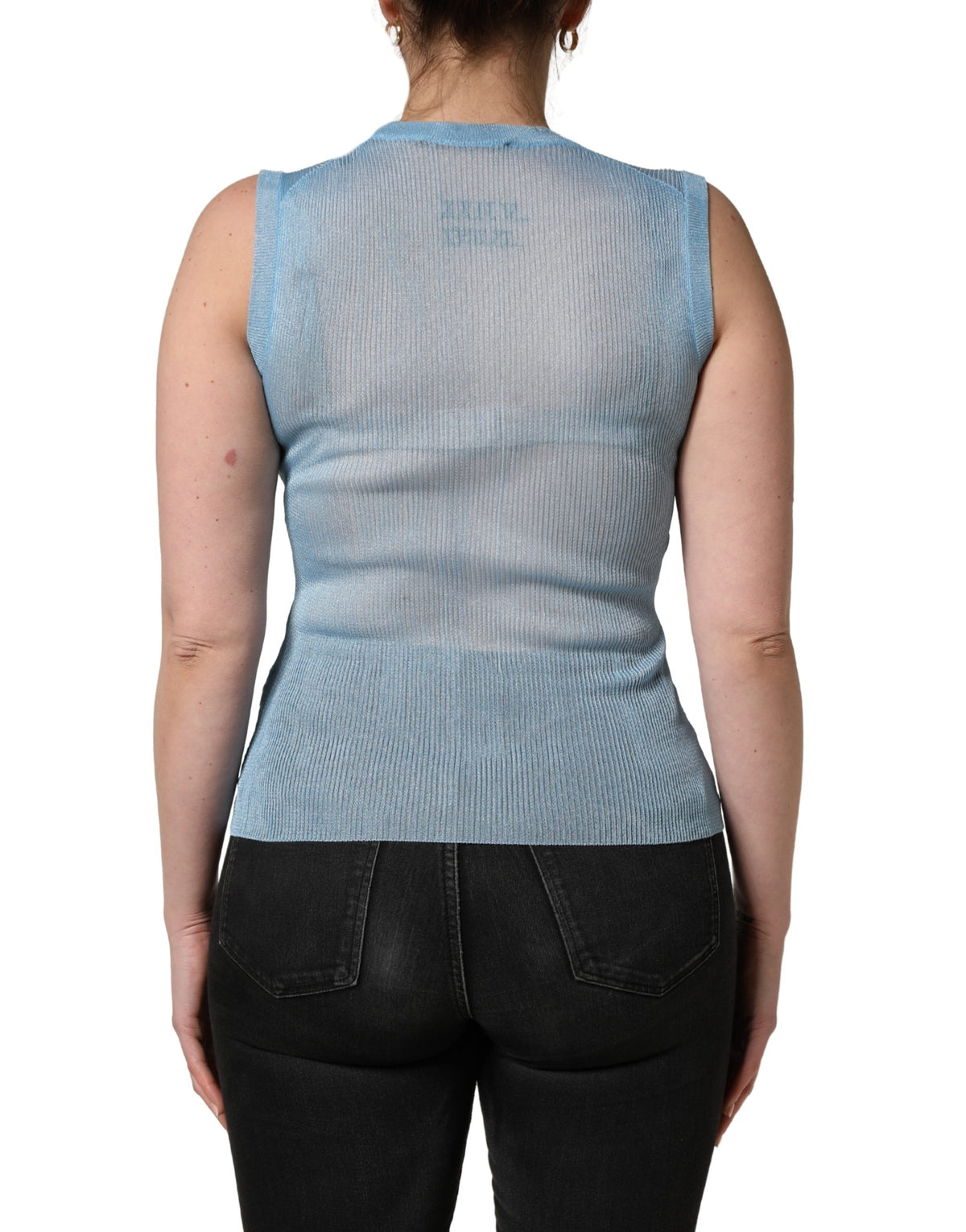 Dolce & Gabbana | Blue Semi Sheer Ribbed Sleeveless Tank Top