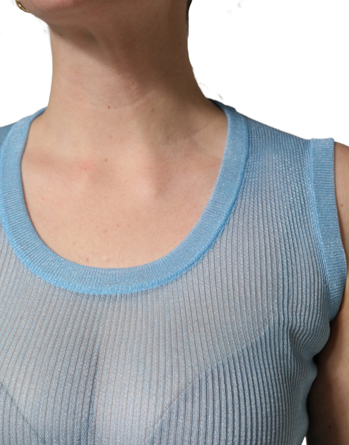 Dolce & Gabbana | Blue Semi Sheer Ribbed Sleeveless Tank Top