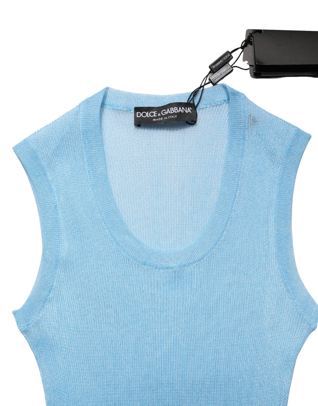 Dolce & Gabbana | Blue Semi Sheer Ribbed Sleeveless Tank Top