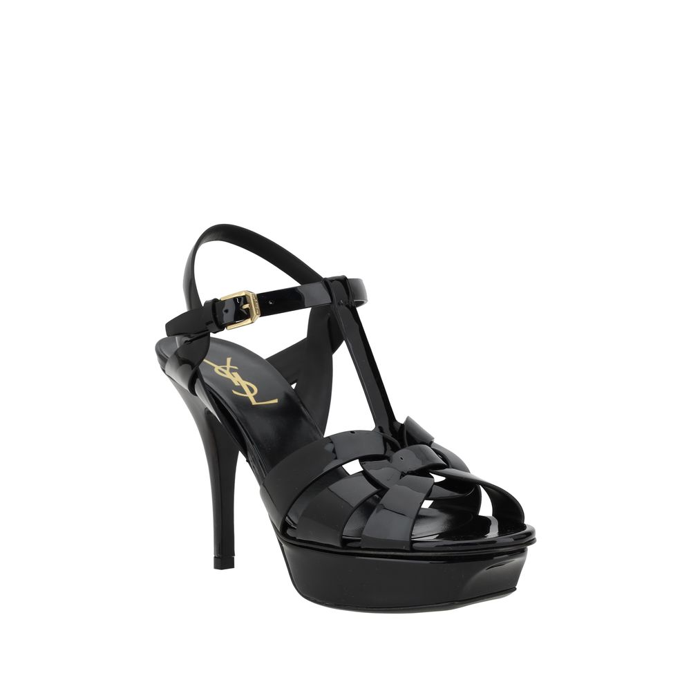 Saint Laurent | Black Calf Leather Bos Taurus Stiletto Heel Sandals