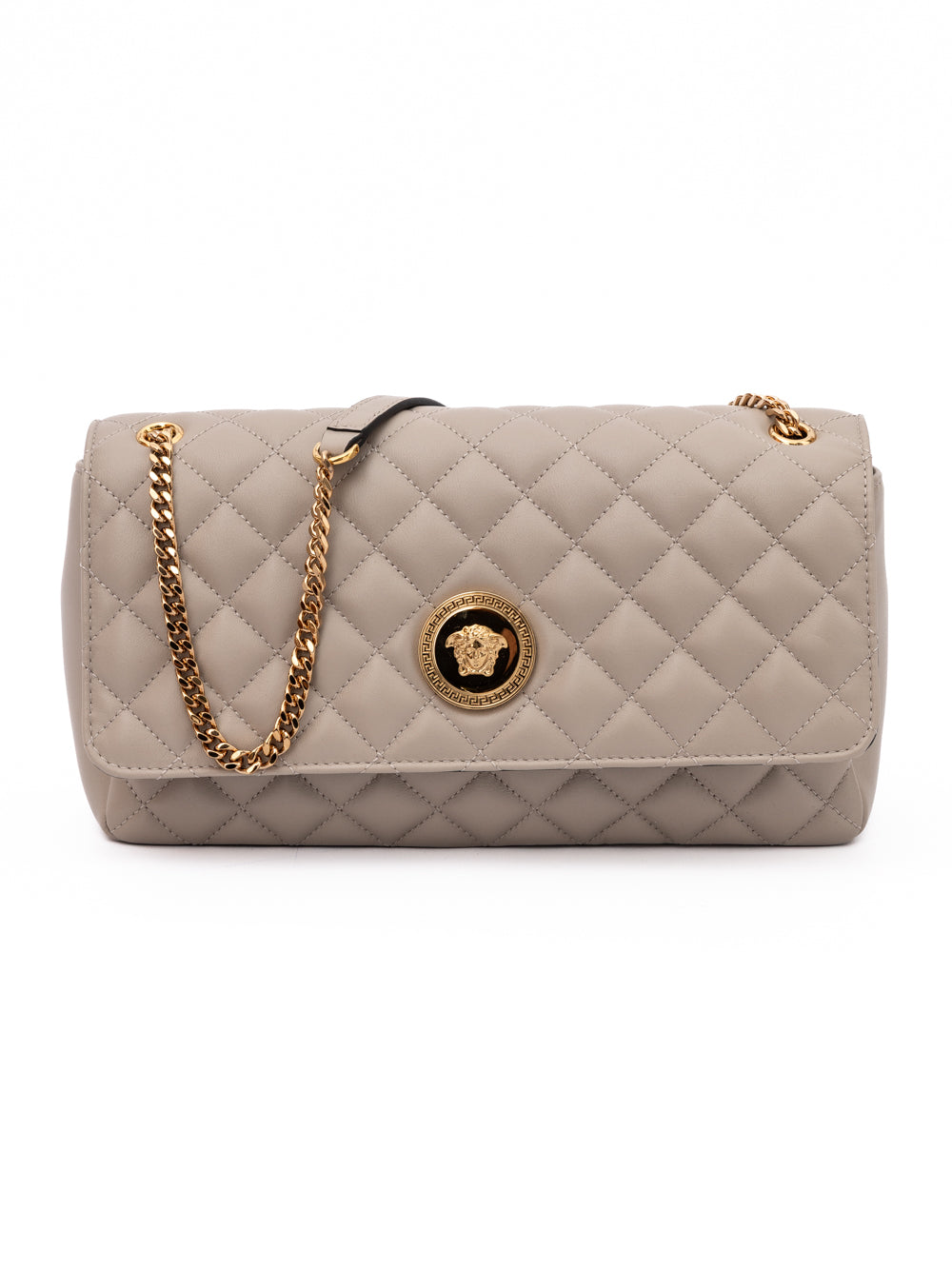 Versace | Taupe Quilted Leather Shoulder Strap Bag