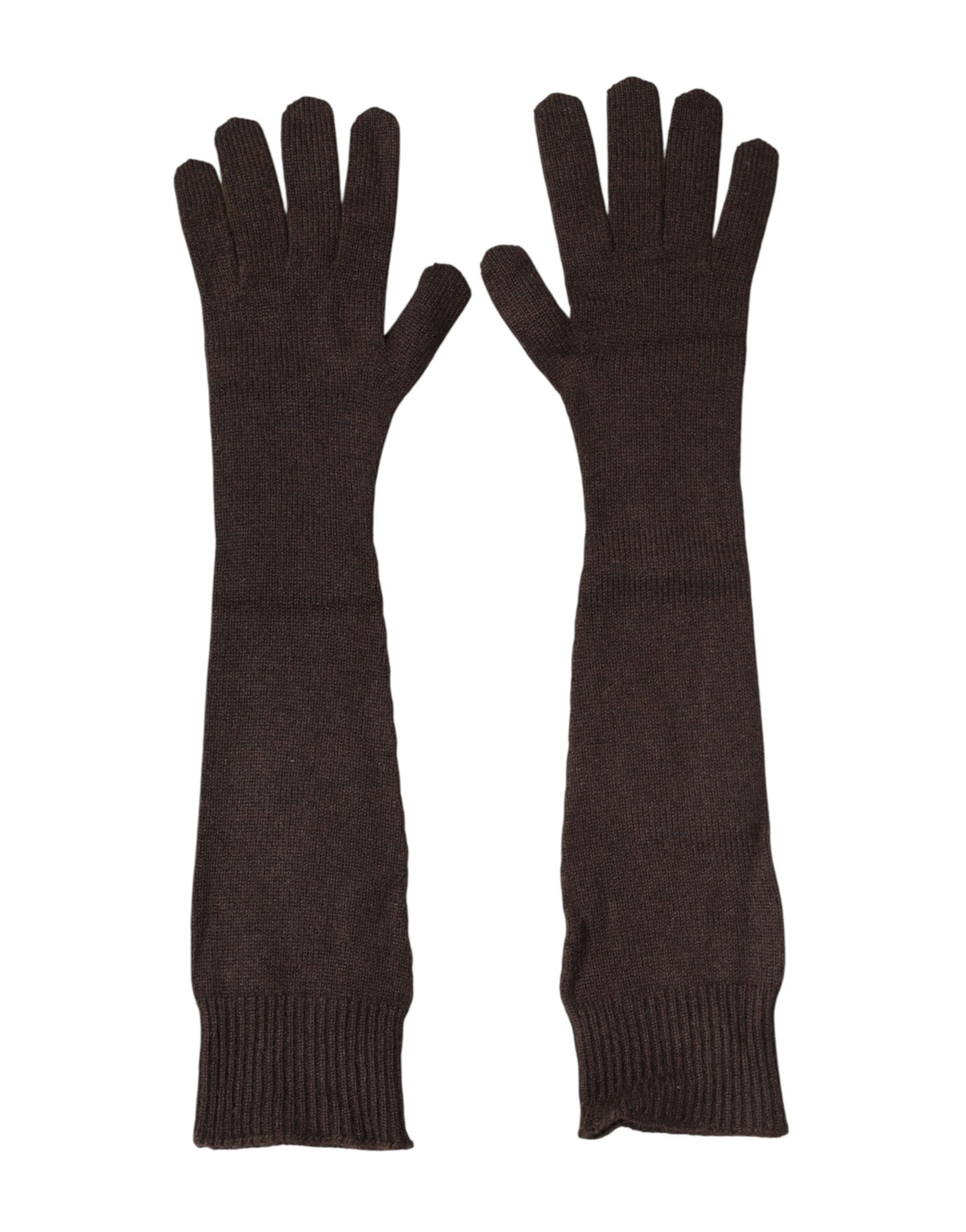 Dolce & Gabbana | Brown Cashmere Knitted Elbow Length Mitten Gloves