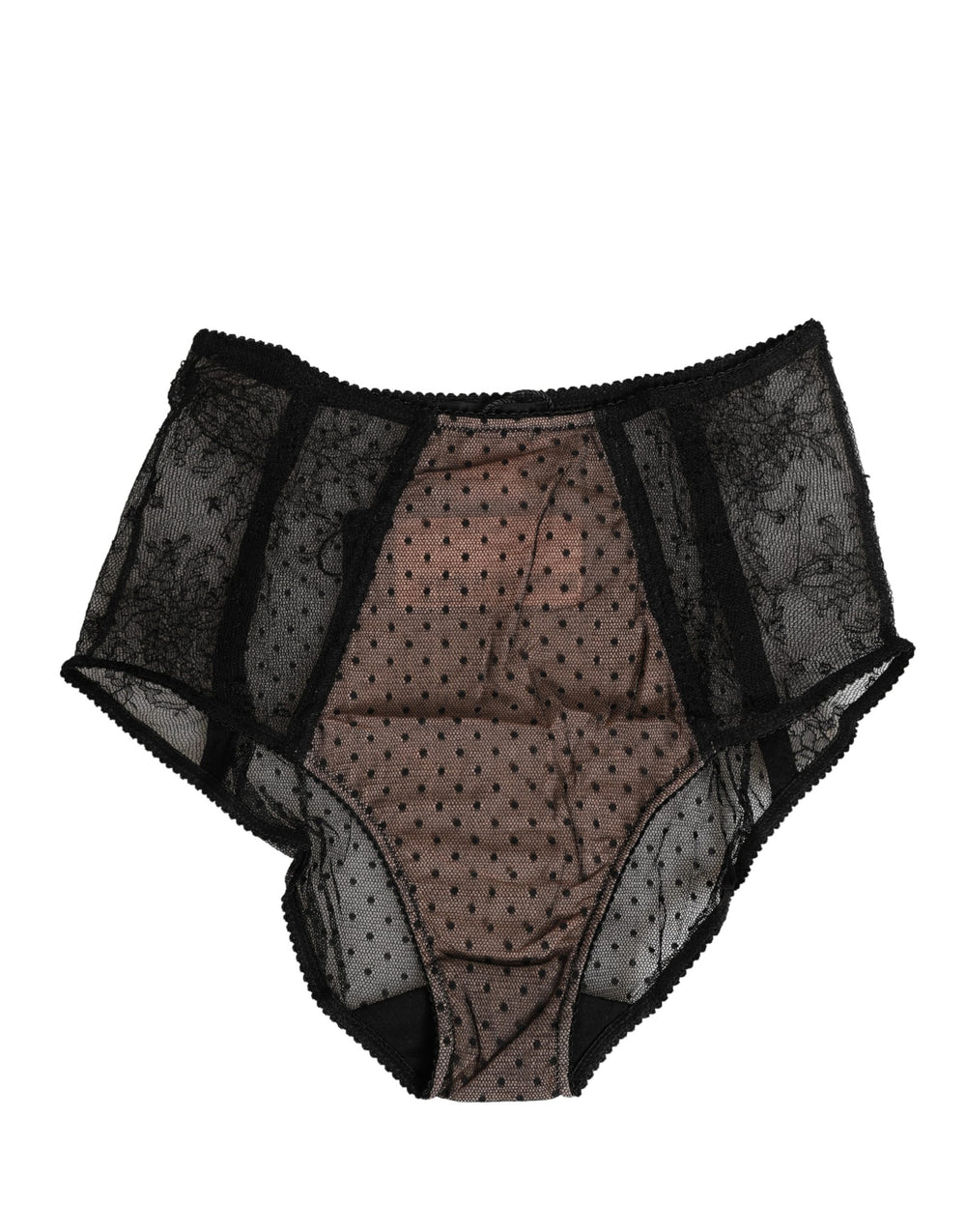 Dolce & Gabbana | Black Sheer Polka Dot Lace High Waist Brief Underwear