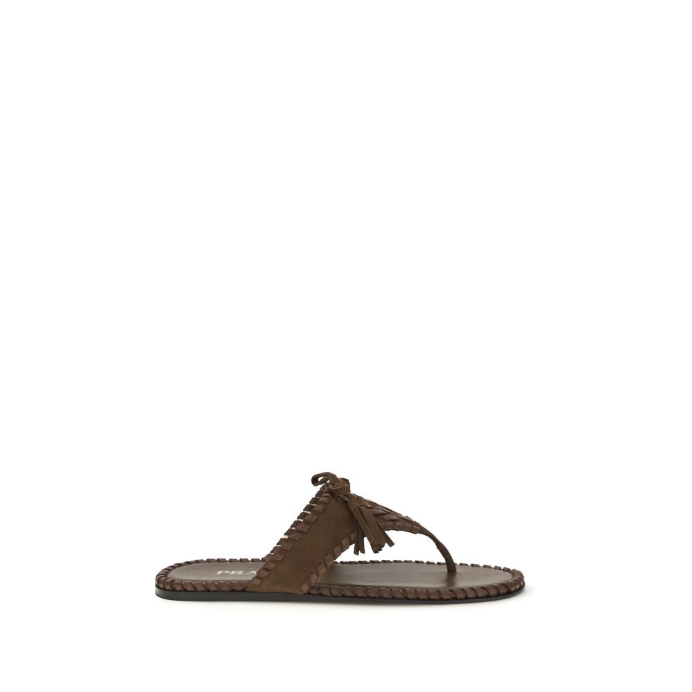 Prada | Brown Calf Leather Bos Taurus Flat Sandals