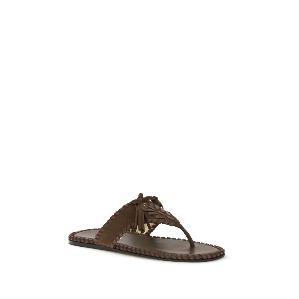 Prada | Brown Calf Leather Bos Taurus Flat Sandals