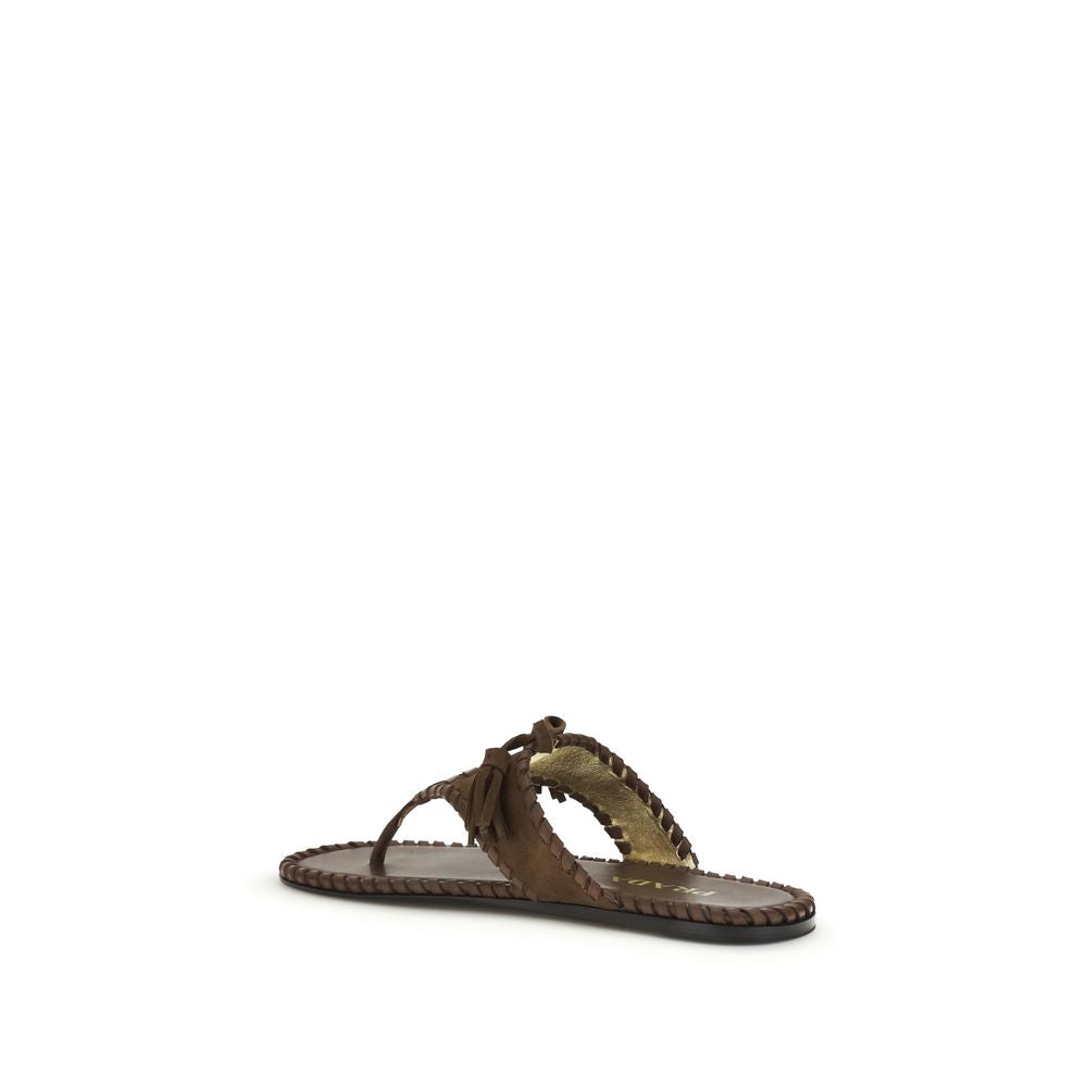 Prada | Brown Calf Leather Bos Taurus Flat Sandals