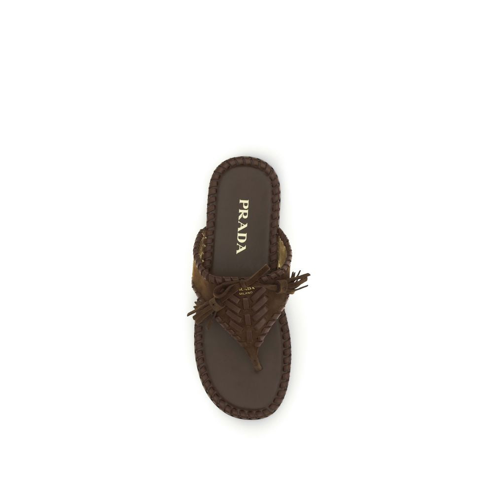 Prada | Brown Calf Leather Bos Taurus Flat Sandals