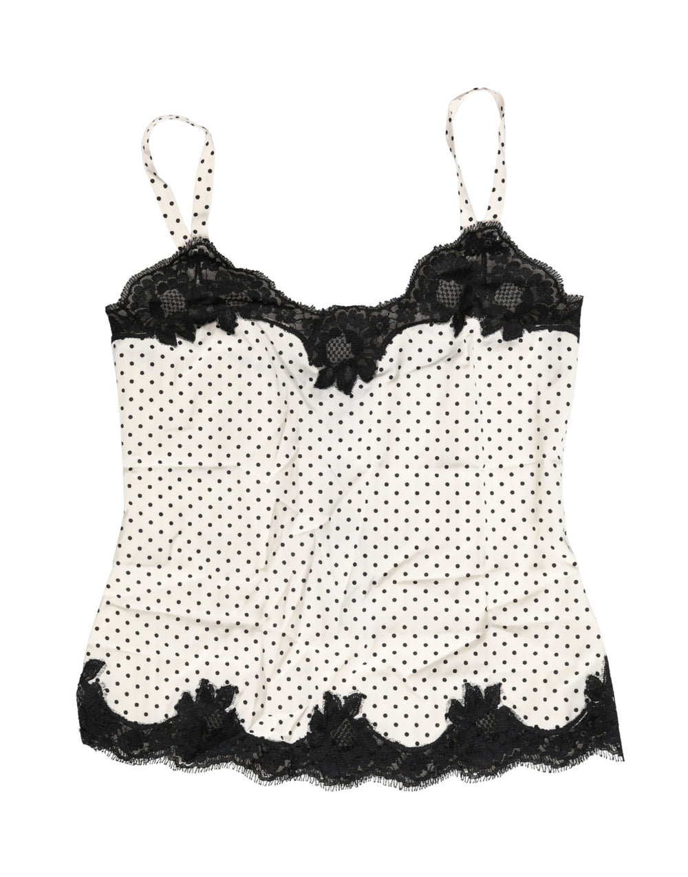 Dolce & Gabbana | White Polka Dot Lace-Trimmed Camisole Top Underwear