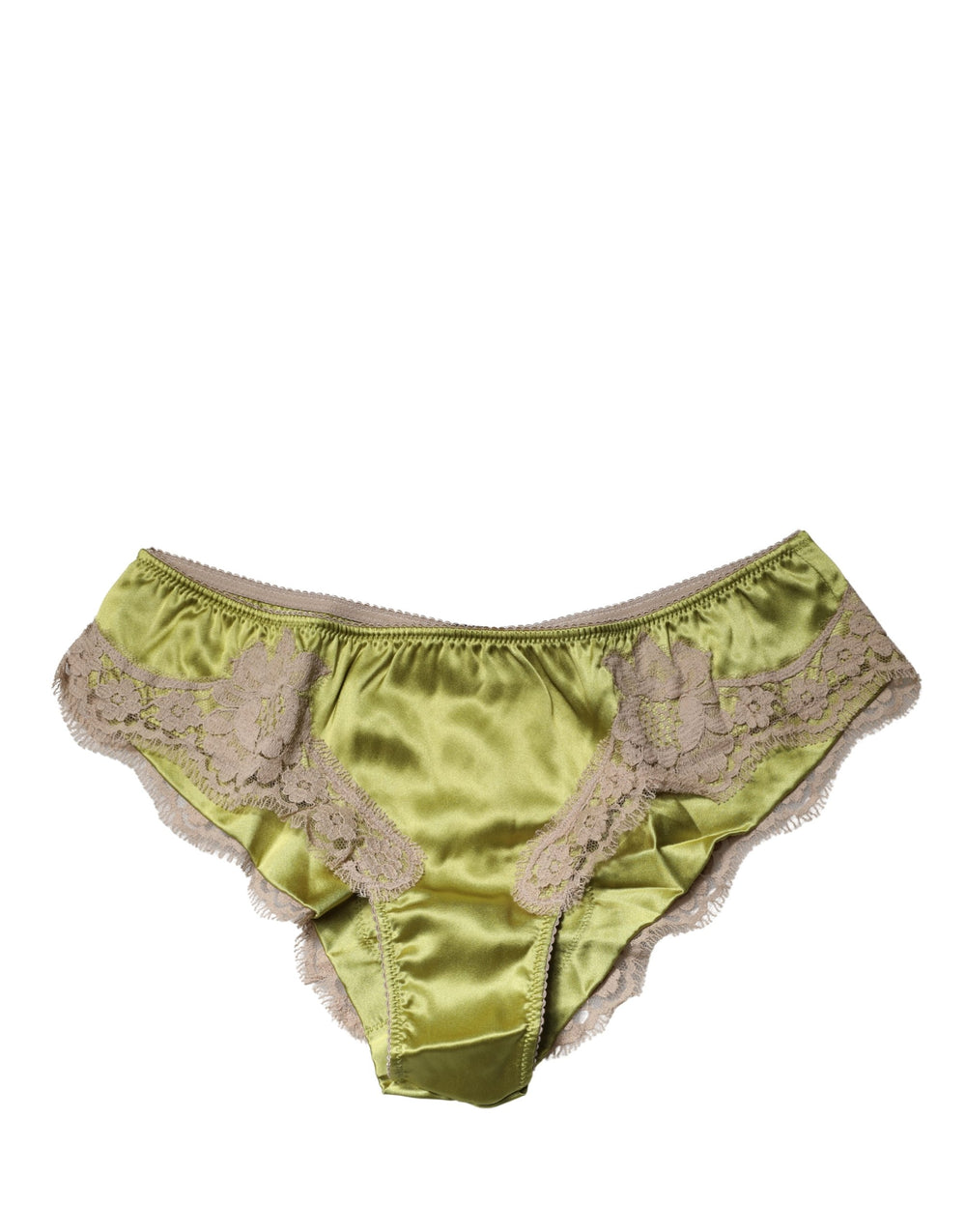 Dolce & Gabbana | Underwear Green Silk Satin Floral Lace Panty Brief