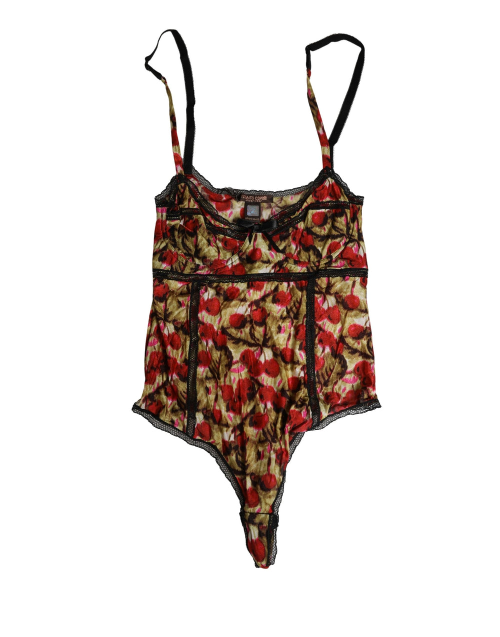 Roberto Cavalli | Multicolor CherryPrint Lace Bodysuit Underwear