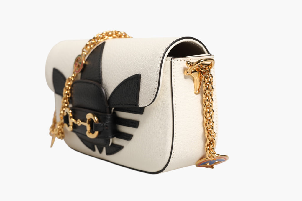 Gucci | x Adidas Horsebit 1955  White Black Calfskin Leather Shoulder Bag