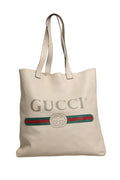 Gucci | White Web Sherry Logo Print Tote Bag