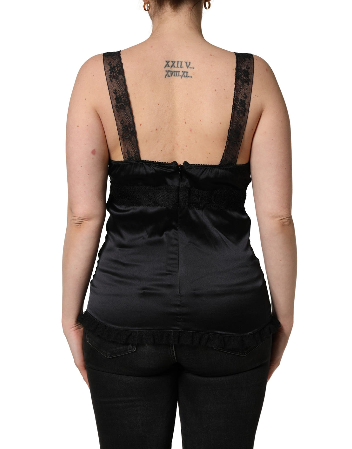 Dolce & Gabbana | Black Silk Lace Trim Camisole V-neckline Tank Top