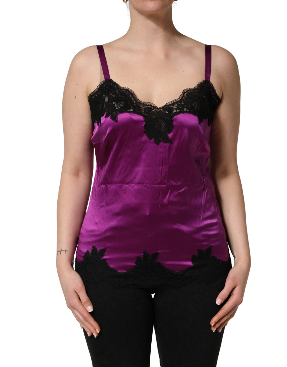 Dolce & Gabbana | Purple Silk Lace Trim Camisole Sleeveless Tank Top