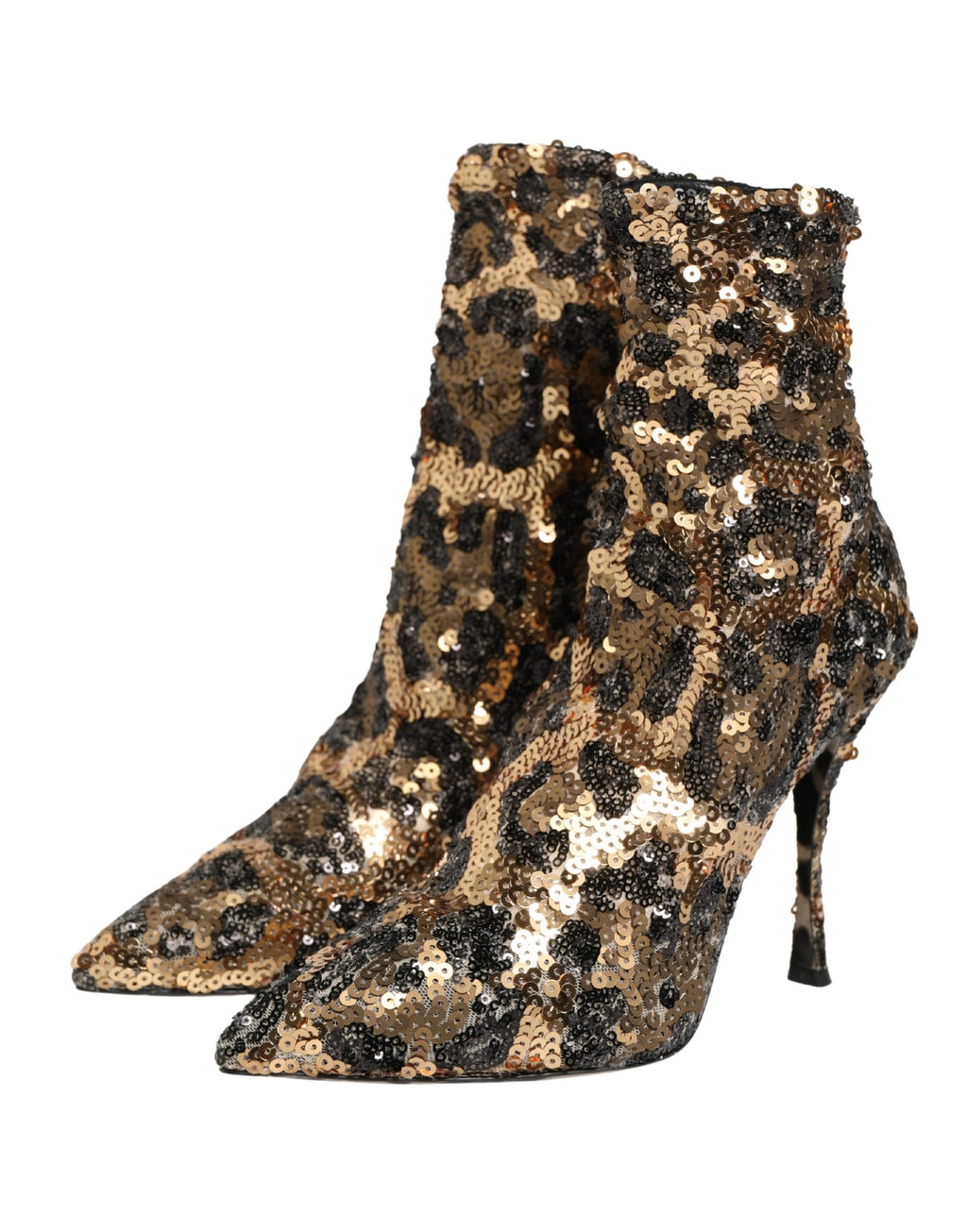 Dolce & Gabbana | Gold Leopard Sequin Sock Ankle Boots Shoes