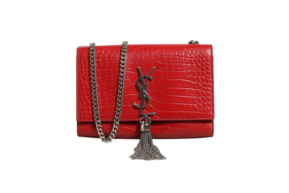 Saint Laurent | Kate Tassel Chain Bag in Red Crocodile Embossed Leather
