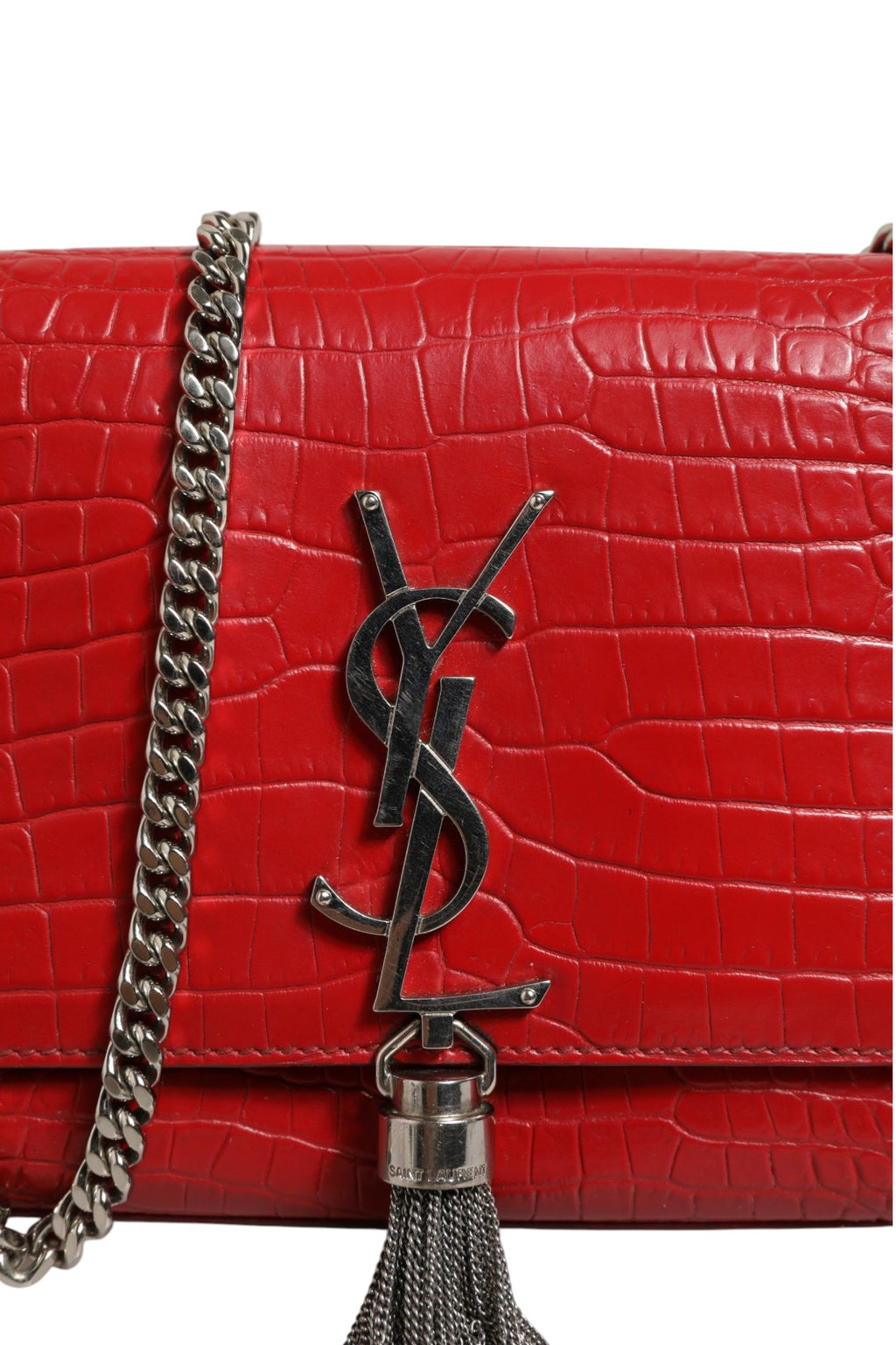 Saint Laurent | Kate Tassel Chain Bag in Red Crocodile Embossed Leather
